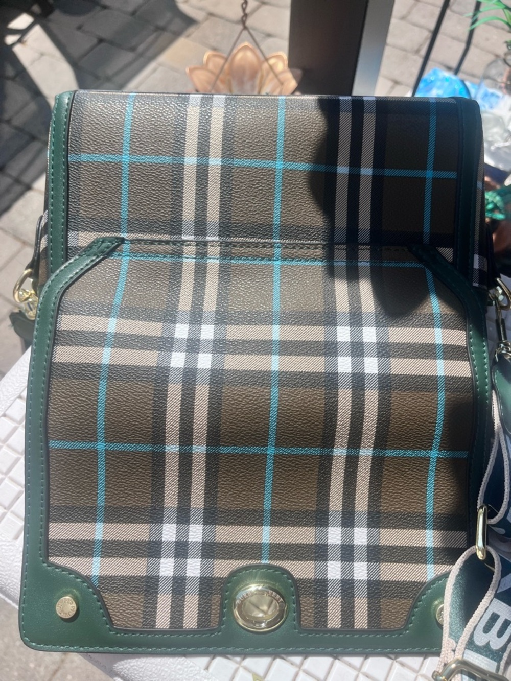 Burberry style  Green and Brown Plaid Crossbody with Logo Strap - Picture 11 of 11